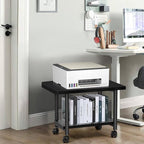 Under Desk Printer Stand - 2-Tier Industrial Mobile Printer Table with Storage Shelf, Heavy Duty Wood Rolling Printer Cart with Wheels for Home and Office,Classic Black