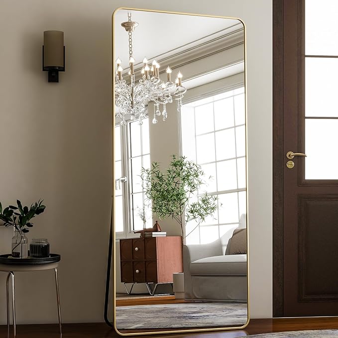 HARRITPURE 71"x32" Large Full Length Mirror - Rectangular Gold Aluminum Frame Floor Mirror with Stand for Bedroom, Living Room, Cloakroom, Full Body Reflection