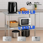 Hally Stainless Steel Table for Prep & Work 30 x 48 Inches, NSF Commercial Heavy Duty Table with Undershelf and Galvanized Legs for Restaurant, Home and Hotel