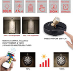Spotlight Battery Operated, Wireless LED Puck Light, Dimmable Accent Spot Light for Plant Tree Indoor, Stick Uplighting for Display Photo Dartboard Painting Artwork Gallery Portrait, 2 Pack