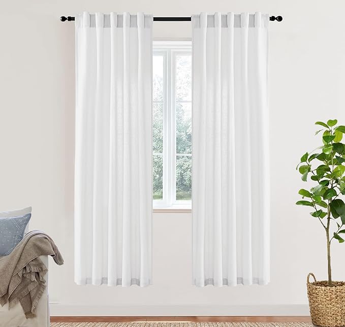 XTMYI White Sheer Closet Curtains 78 Inches Long for Bedroom Open Closet Door,2 Panels Set Semi Privacy Linen Cotton Drapes for Living Room Dining Room,78in Length
