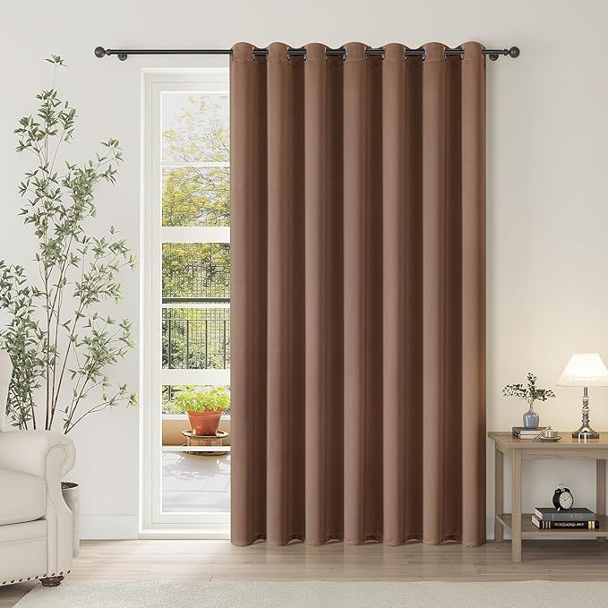 ChrisDowa Room Divider Curtain 108 Inches Long, Wide Blackout Sliding Door Curtain for Bedroom, Room Darkening Privacy Window Curtain for Patio Door (1 Panel Set, Cappuccino, 100 x 108 Inch)