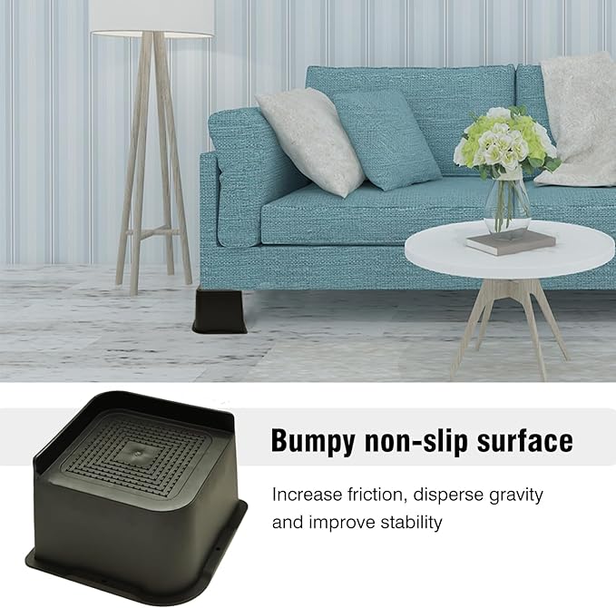 Bed Risers 4 inch Heavy Duty, Oversized Furniture Riser with Non-Slip Base for Sofa Couch Chair Desk Table Leg Dorm Bed Frame Lifts Risers Blocks Supports Up to 6,500 Lbs (Black 4 Pack)