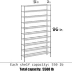 14" Deep x 54" Wide x 96" Height Wire Shelving Kit | 10-Tier | NSF Commercial Storage Rack Unit