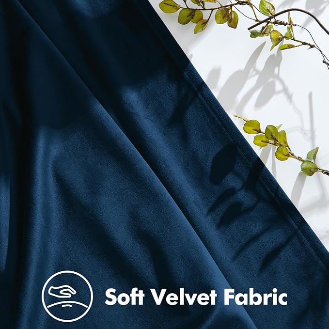 MIULEE Navy Blue Velvet Curtains 90 inches Long, Pinch Pleated Blackout Drapes with Hooks, Thermal Insulated Pinch Pleat Panels for Bedroom Living Room, 2 Panels