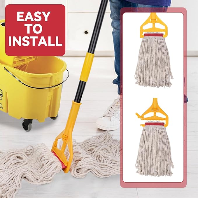 Commercial Heavy Duty Mop Heads Replacement for Rubbermaid: 3 Packs Industrial Wet Mop Head for Floor Cleaning - Cotton Looped-Open String Commercial Products Wet Refills