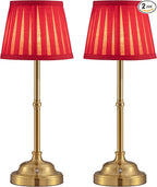 KDG Cordless LED Table Lamp Set of 2, Portables Fabric Shade Desk Lamps, 4000mAh Rechargeable Battery Powered Lighting, Dimmable Light for Dining Room, Bedroom, Bedside, Night Light, Balcony (Red)