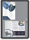 Enclosed Bulletin Board 24x18 in, Lockable Felt Board Bulletin Board for Office School Home Commercial, Tamperproof and Shatter Resistant, Black Aluminum Frame, Grey Felt