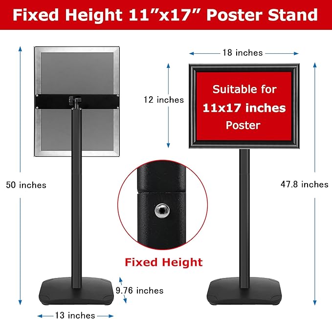 3 Pack Heavy Duty Sign Holder Stand 11x17 Inch - Pedestal Floor Standing Sign Holder with Weighted Base - Vertical & Horizontal Poster/Menu Display Stands for Indoor/Outdoor Advertising, Black