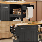 Gizoon Kitchen Island with Storage, Kitchen Island with Drop Leaf, 41.7’’W Rolling Dining Cart, Foldable Countertop, 5 Wheels, Refrigerator Door, Adjustable Shelves, Spice/Towel Rack, Black