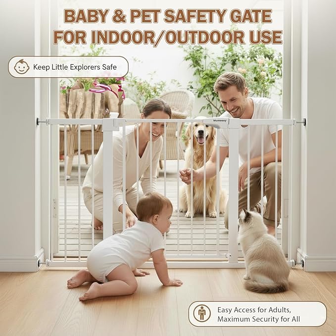 Mumeasy Baby Gate Extra Wide, 29.5"- 51.5" Pressure Mounted Dog Gate with Walk Through Door, Auto Close Pet Gate for Stairs,Doorways,House