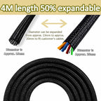 13 1/8ft -1/2 Inch Cord Management Sleeve Braided Split Black Cable Protectors Pet Proof - Braided Self-Wrapping Wire Loom Tube for Desk PC/TV/Computer/Projector/Home Theater/Engine Bay