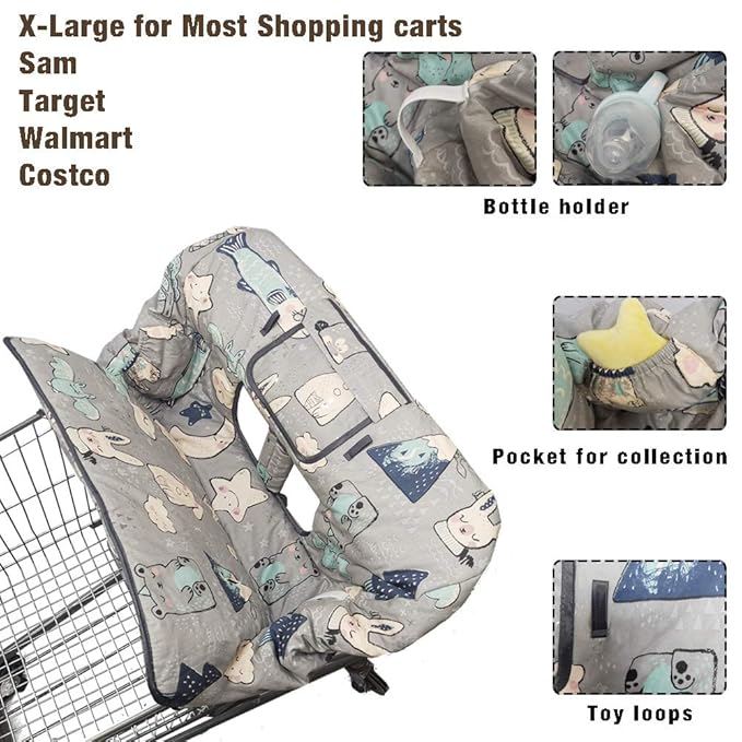 Shopping Cart Cover for Baby Cotton High Chair Cover, Machine Washable for Infant, Toddler, Boy or Girl (Cute)
