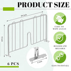 6 Pcs 24" W X 9" H Wire Shelf Divider Chrome Plated Steel Wire Rack Divider for Shelving Metal Accessories for Bathroom Kitchen Office Pantry Room Storage Organization, Silver