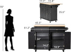 51.2'' Rolling Kitchen Island Cart with Drop Leaf Countertop, Kitchen Carts on Wheels with Storage, 2 Drawers, Towel Rack Island for Dining Room, Black