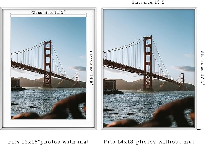 Frametory, 14x18 Metal Picture Frame with Mat for 12x16 Picture & Real Glass, Aluminum Photo Frame Collection (Silver, 1 Pack)