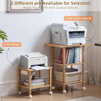 Lerliuo 3 Tier Printer Stand with Storage, Printer Table for Home Office, Wooden Rolling Printer Cart Shelf with Lockable Wheels fit Fax Machine, Scanner(Natural)