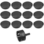 2-3/8" Spring Desk Grommet, JTemgle Plastic Cable Hole Cover with Hole Saw Computer Table Cord Wire Organizer Caps Desktop Cord Management for Home Office TV Stands Tabletops - Black, 13 Pcs