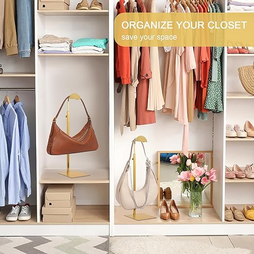 Purse Display Stand, 3 Pack Purse Stands for Display, Gold Heavy-Duty Steel Handbag Hanger Adjustable Bag Holder Purse Rack for Retail, Boutiques, Shop RCS 50% Recycled post-consumer metal