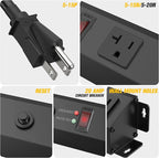 HHSOET 16 Outlet Long Power Strip, 6FT Heavy Duty Power Strip with 4800J Surge Protection, 20a Mountable Wide-Spaced Outlets for Home, Office, Garage & Workshop - ETL Certified (Black)