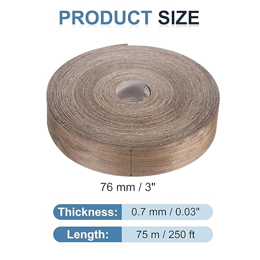 PATIKIL Walnut Edge Banding, 3 Inch x 250 ft Wood Veneer Tape Pre-glued Flexible Plywood Edge Banding with Hot Melt Adhesive for Furniture Restoration