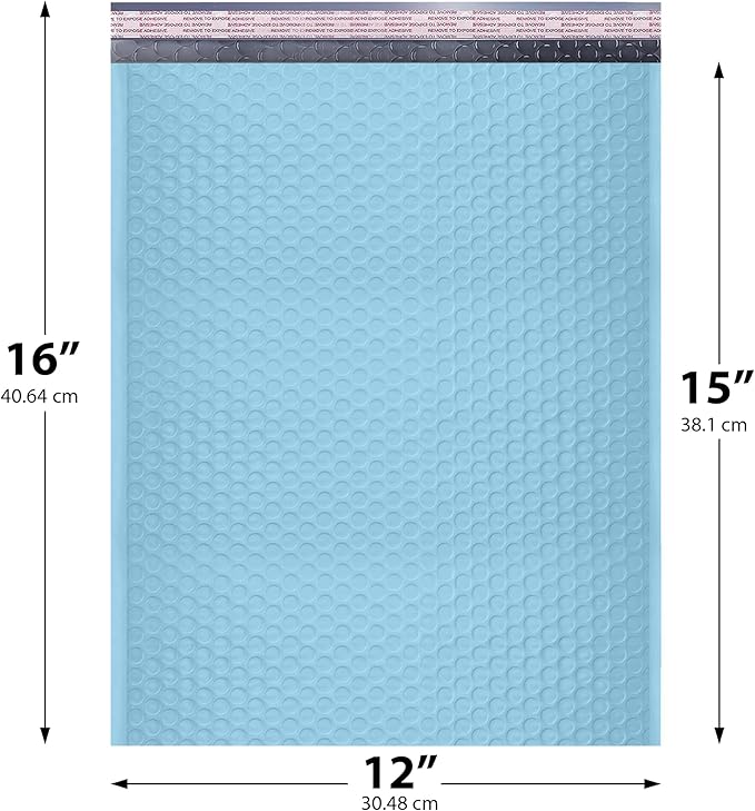 Light Blue Large Poly Bubble Mailers 12x15 inch | Self Seal Padded Envelopes Cushioned Bubble Mailer | Usable Size 12x15 | WaterProof | Lightweight mailing Shipping Bags | 100 Pack Bulk