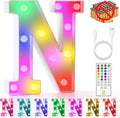 mooncow Rechargeable Light Up Letters,Colorful Marquee Letters with Remote,Gift Wrap Gifts,Bedroom Home Bar Party Decor (N)