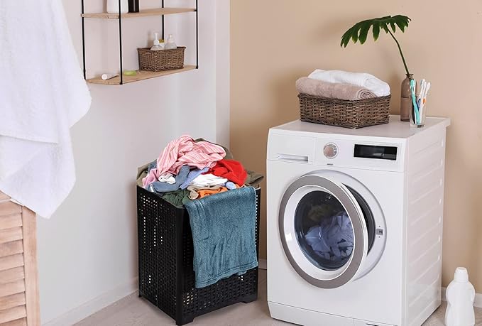 42L Collapsible Plastic Laundry Baskets,Foldable Laundry Hamper,Pack of 2 (Black)