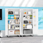 INTERGREAT Metal Storage Cabinet with Wheels, 72" Locking Storage Cabinets with Door and 4 Shelves, Tool Storage Locker on Casters for Home Office, White