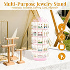 EsLuker.ly Earring Holder Organizer Rotating Display Tree Stand, Adjustable Height Earring Card Hanger Rack with 50 Hooks for Vendors Market Selling, 5 Tier Metal Jewelry Storage Tower, Pink