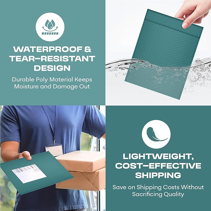 Green Large Poly Bubble Mailers 9.5x14.5 inch #4 | Self Seal Padded Envelopes Cushioned Bubble Mailer | Usable Size 9.5x13.5 | WaterProof | Lightweight mailing Shipping Bags | 100 Pack Bulk