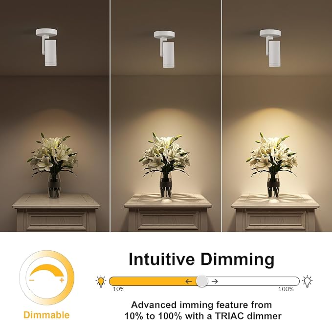 12W LED Dimmable Zoomable Ceiling Spotlight Indoor – Adjustable Surface Mount Accent Light for Corridor, Living Room, Plants & Artwork | Warm White 3000K CRI 97, Flicker-Free, White 2 Packs