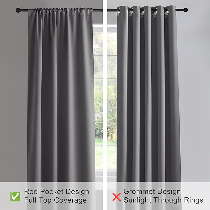 PONY DANCE Grey Short Window Curtains for Kitchen 36 inch Long, 2 Panels Set Half Window Drapes for Bedroom Basement, Blackout Small Curtains for Travel Trailers, Width 34 x Length 36 inches