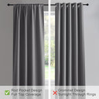 PONY DANCE Blackout Curtains for Bedroom 90 inches Long 2 Panels Set, Thermal Insulated Rod Pocket Black Out Window Drapes, Noise Reducing Window Treatment for Living Room(W52 x L90 inch, Grey)
