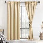 JIUZHEN Blackout Curtains for Bedroom– Thermal Insulated,Noise Reducing Room Darkening Privacy Drapes for Living Room, Set of 2 Panels with Tiebacks, 42 x 84 inch Long, Light Beige