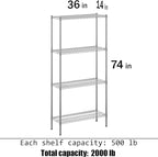 14" Deep x 36" Wide x 74" Height Wire Shelving Kit | 4-Tier | NSF Commercial Storage Rack Unit