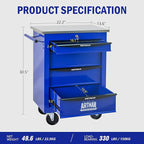 4 Drawers Tool Cart on Wheels with Stainless Steel Worktop, Heavy Duty Mobile Rolling Drawer Tool Chest with Locking Wheels & Lockable Drawers, Garage Tool Storage Cabinet (Blue, 4 Drawers)