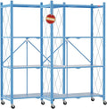 DEANIC 4 Tier Foldable Storage Shelves with Wheels, Large Capacity Shelving Unit, Freestanding Metal Wire Shelf Rack, No Assembly Organizer Rack for Garage Kitchen, Basement, Pantry(Blue Pack of 2)