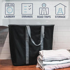 CleverMade Collapsible Laundry Caddy - Denim Shadow Gray 2Pack 64L - Foldable Storage Organization Container for Clothes Laundry Room Storage Solution