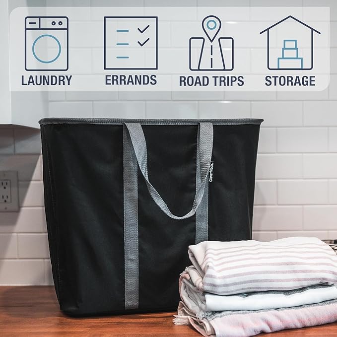 CleverMade Collapsible Laundry Caddy - Denim Shadow Gray 2Pack 64L - Foldable Storage Organization Container for Clothes Laundry Room Storage Solution