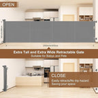 200 inch Retractable Baby Gates 37 inch Tall, Retractable Gate with Reinforced Strip Design to Prevent Crawling Through, 16 FT Outdoor Retractable Gates, Extra Wide Retractable Gate for Garage