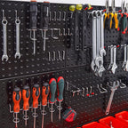 Ultrawall Pegboard Wall Organizer, Black Metal Pegboard Panels, Garage Storage System with Hooks and Storage Bins, 59pcs