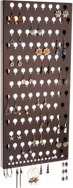 Angelynn's Wall Mounted Earring Holder Organizer Display for Small and Medium Women Post Stud Dangle Pierced Earrings, Hanging Closet Jewelry Storage Rack, Michelle Rubbed Bronze 9" x19 3/4"