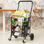 Grocery Shopping Cart with 360° Rolling Swivel Wheels Utility Cart Easily Collapsible Cart 66lb Extended Foam Cover, Trolley for Laundry,Groceries,Travel Black (Medium)
