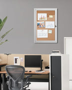Mifuro 36"x24" Enclosed Bulletin Board, Outdoor Lockable Weather-Resistant Aluminum Cork Noticeboard for School & Office, Silver Frame w/Cork