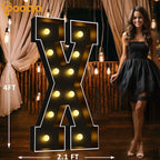 Pooqla 4 FT Marquee Light Up Letters, Black Marquee Letter Lights 4 Feet Tall for Birthday Decoration, Big Mosaic Letters Sign for Balloons Party Anniversary Wedding Decorations, Giant Warm White X
