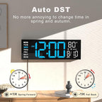 JALL 16" Large Digital Wall Mount Clock, Count Down Timer, Alarm, Big LED, RGB Color, DST, Temperature for Living Room Classroom Desk, Xmas, Birthday Gift for Senior Mom Dad (Blue White, 16 inches)