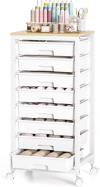 Rolling Cart with Drawers,8 Drawer Rolling Cart,Rolling Drawer Cart,Rolling Storage Drawer Cart,White Rolling Cart,Utility Cart with Drawers and Wooden Tabletop