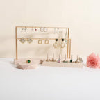 GemeShou wooden earring holder organizer for girls, maple stud earring display stand for boutique store, jewelry storage organizer shelf【maple stand-Two Tiers】