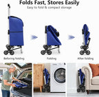 KEDSUM 2 in 1 Aluminum Alloy Stair Climbing Cart, 300LBS Grocery Cart on Wheels, Foldable Shopping Carts with Waterproof Oxford Blue Bag for Groceries, Lightweight & Durable Aluminum Frame